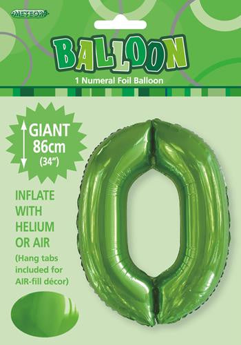 Lime Green "0" Numeral Foil Balloon 86cm (34"